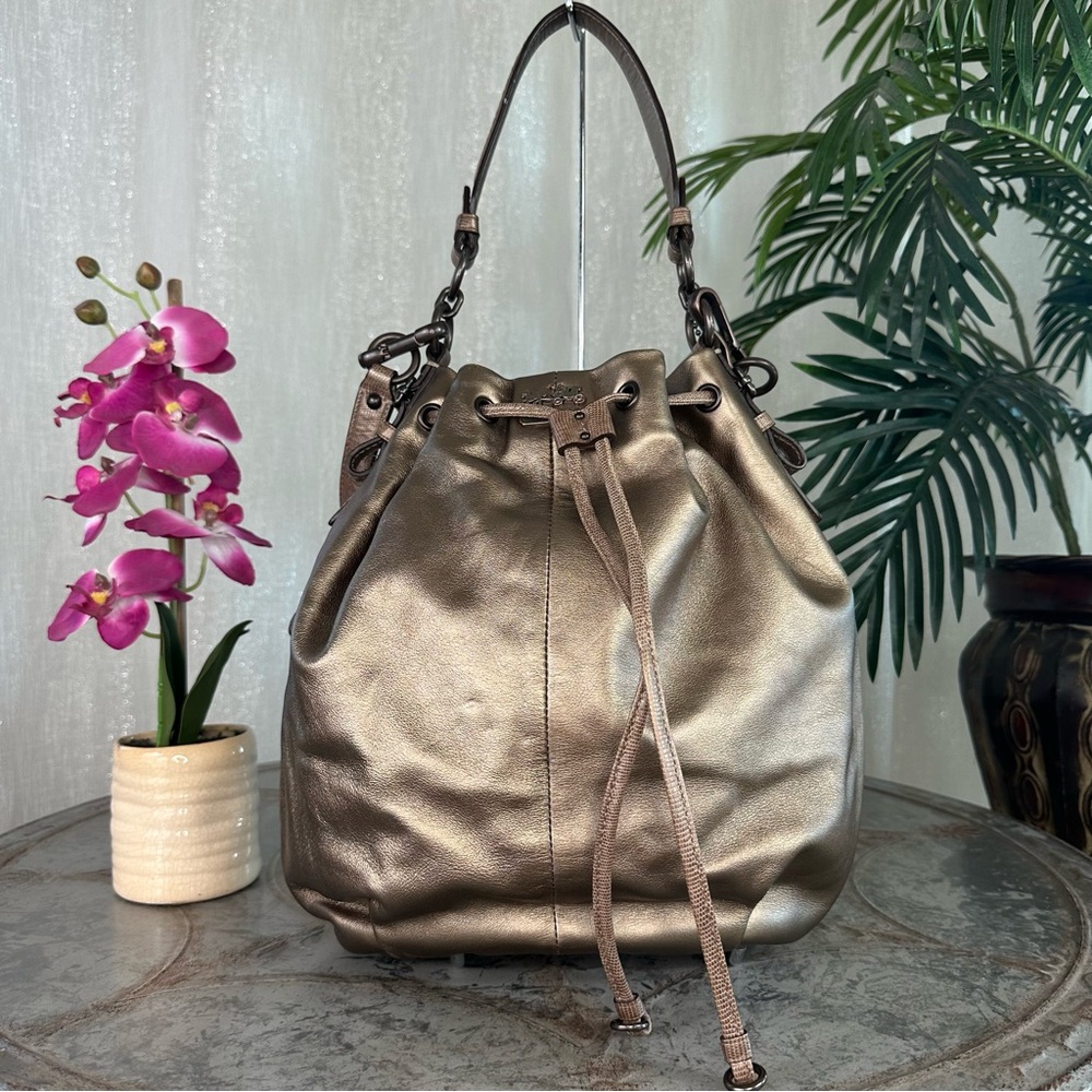 Coach Madison Leather Marielle Drawstring Bucket Tote Bag 17016 Bronze